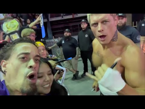 Cody Rhodes, Matt Riddle, and Kevin Owens break character at WWE Event 4/15/23